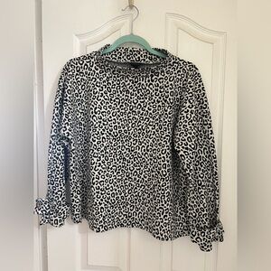 Ann Taylor Leopard Print Mockneck Long Sleeve Sweater Top